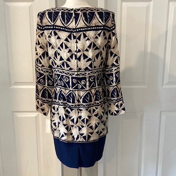 VINTAGE PETITE SOPHISTICATE COLLECTION Navy and Beige Patterned Dress Size 8 - Picture 4 of 7